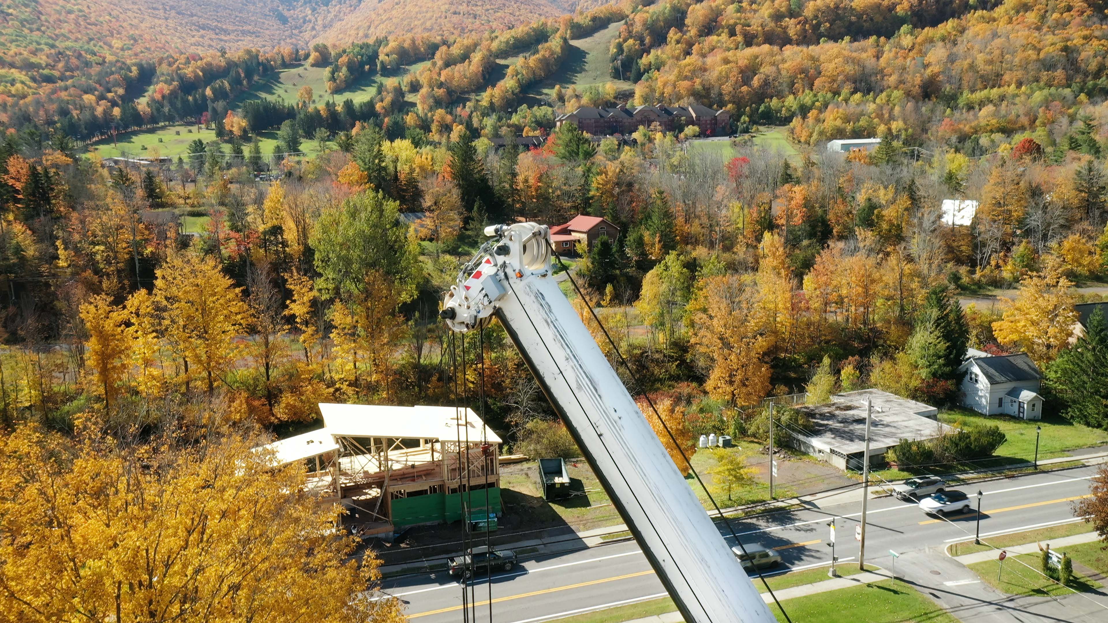 UAv view of construction work with cran in the Catskills