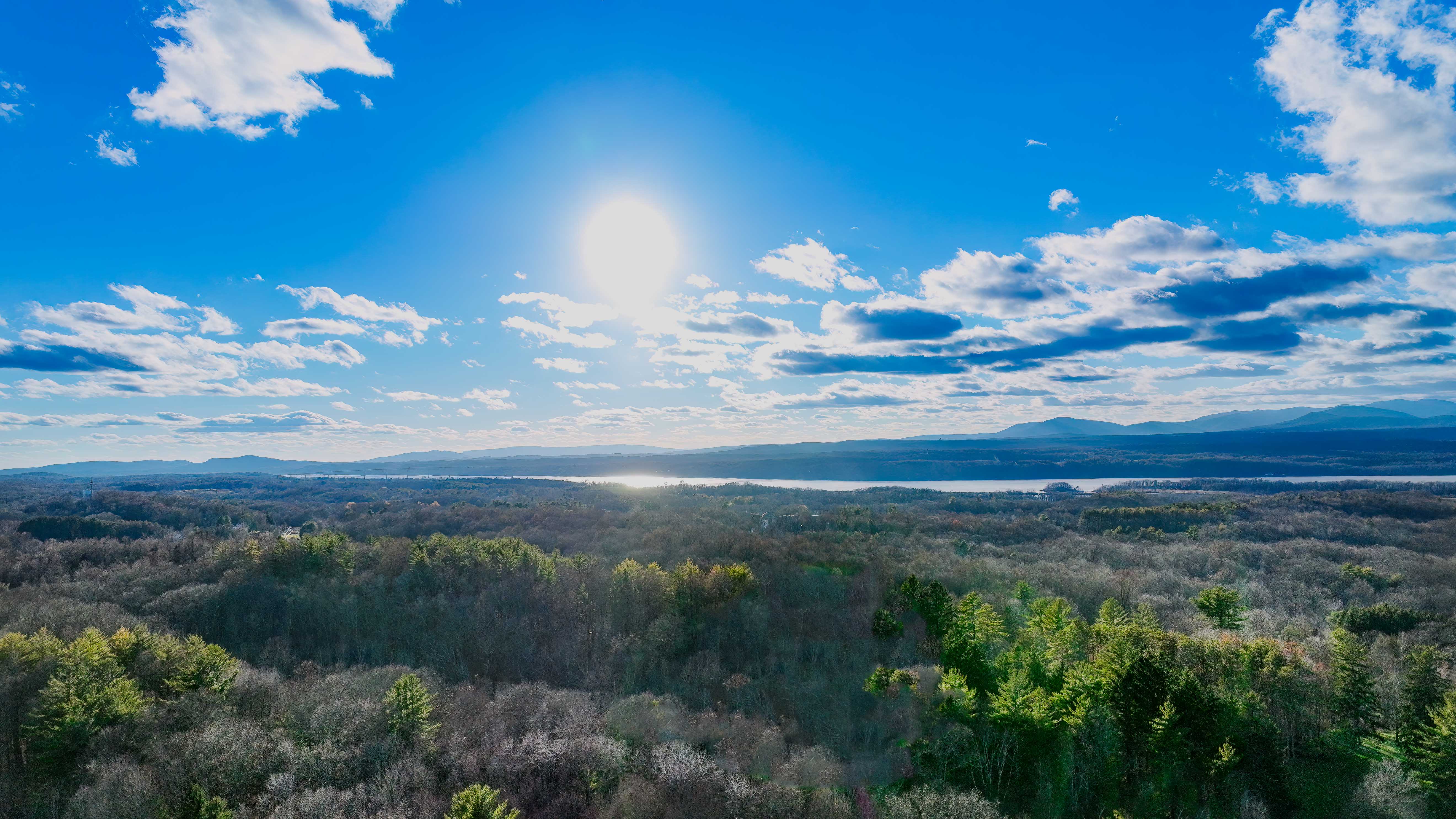 UAV View Looking Toward Catskills - End of Fall UAV view toward Catskills