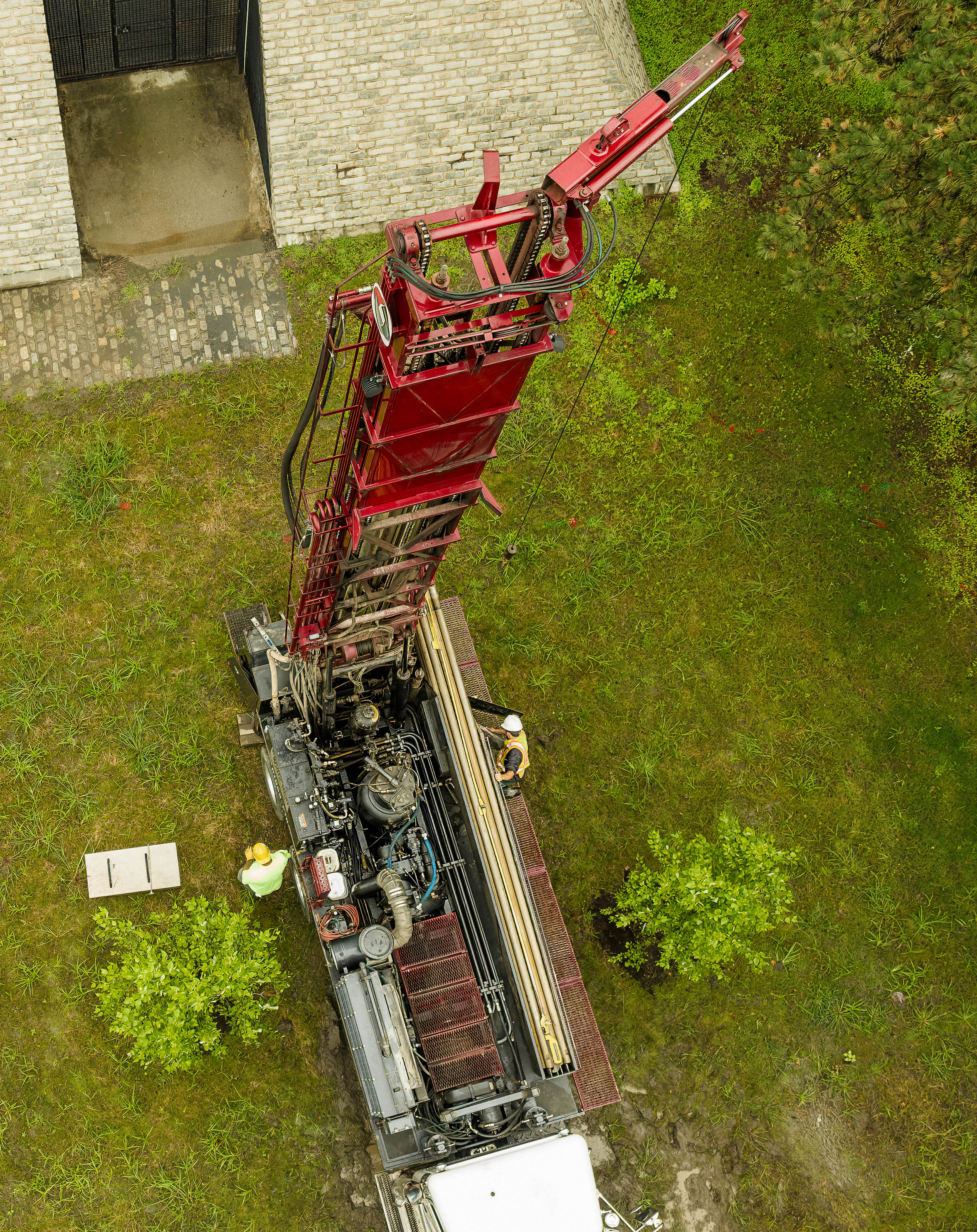 Aerial View of Geo Thermal Well Drilling UAV view of land development project