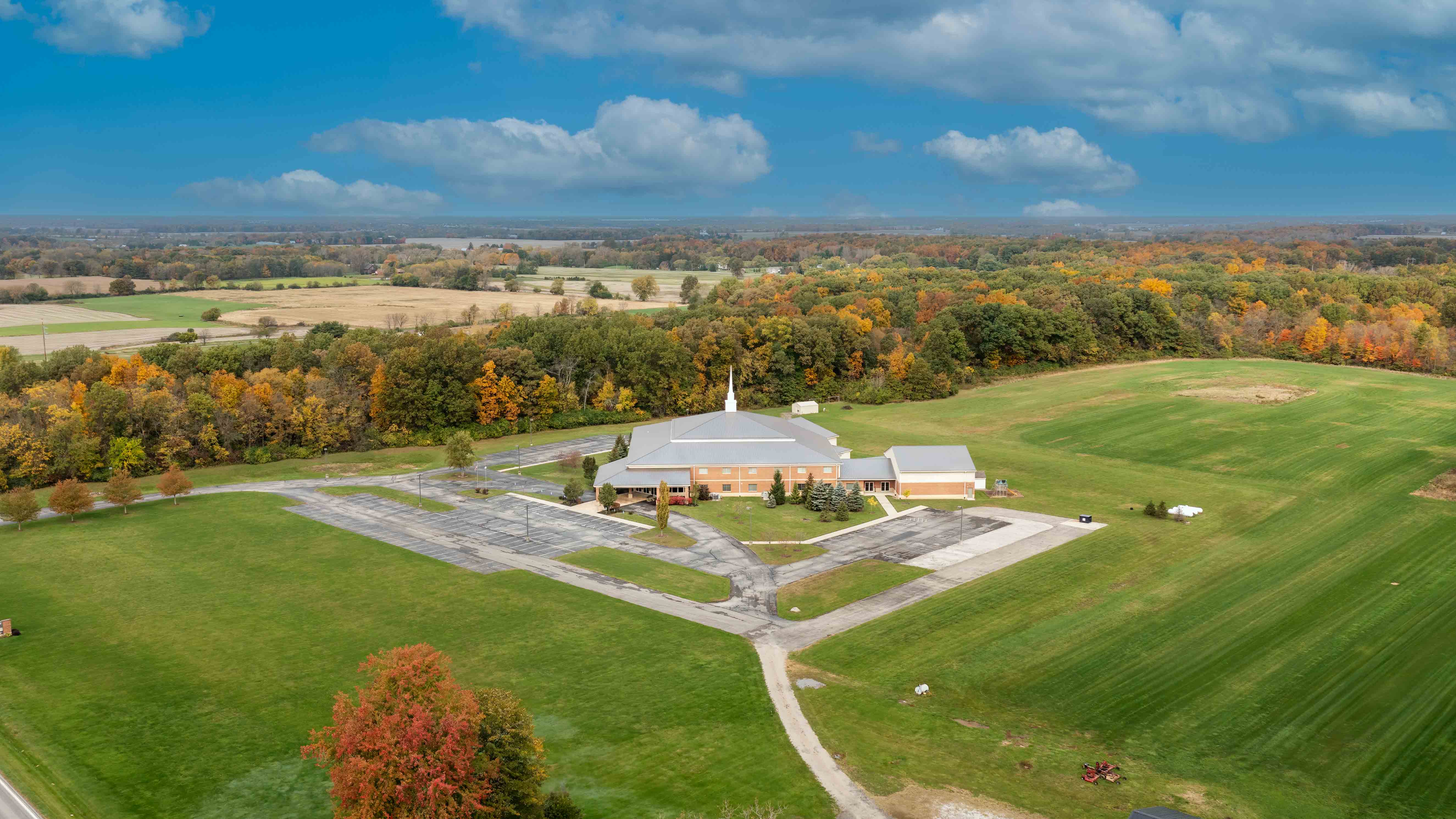 Drone View of Church Grounds Near Delaware, OH aerial view of church Delaware OH - rcm Imaging