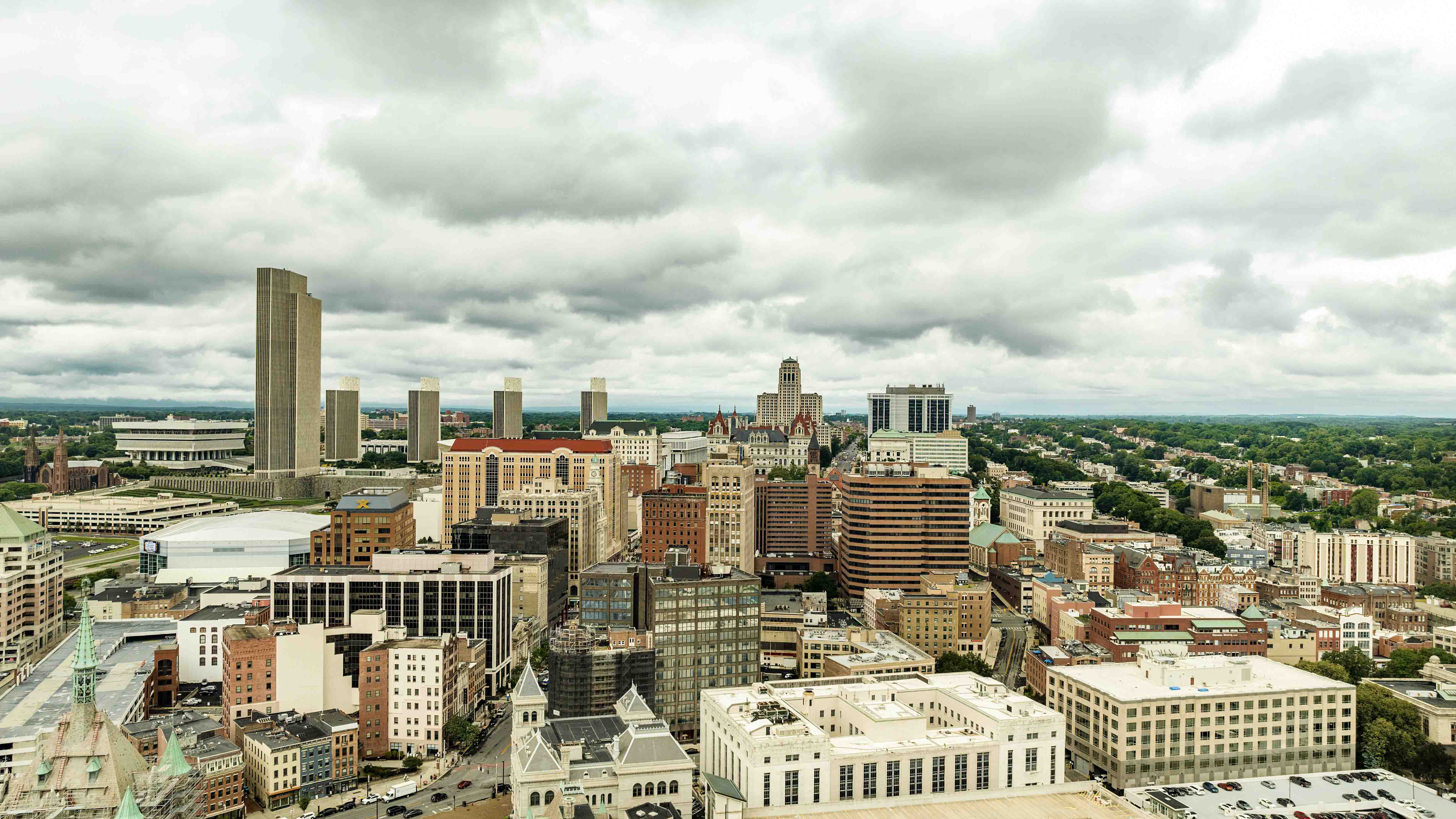 Albany Skyline from ~ 5 Miles South Albany Skyline Aerial View - on location Albany NY - rcm Imaging