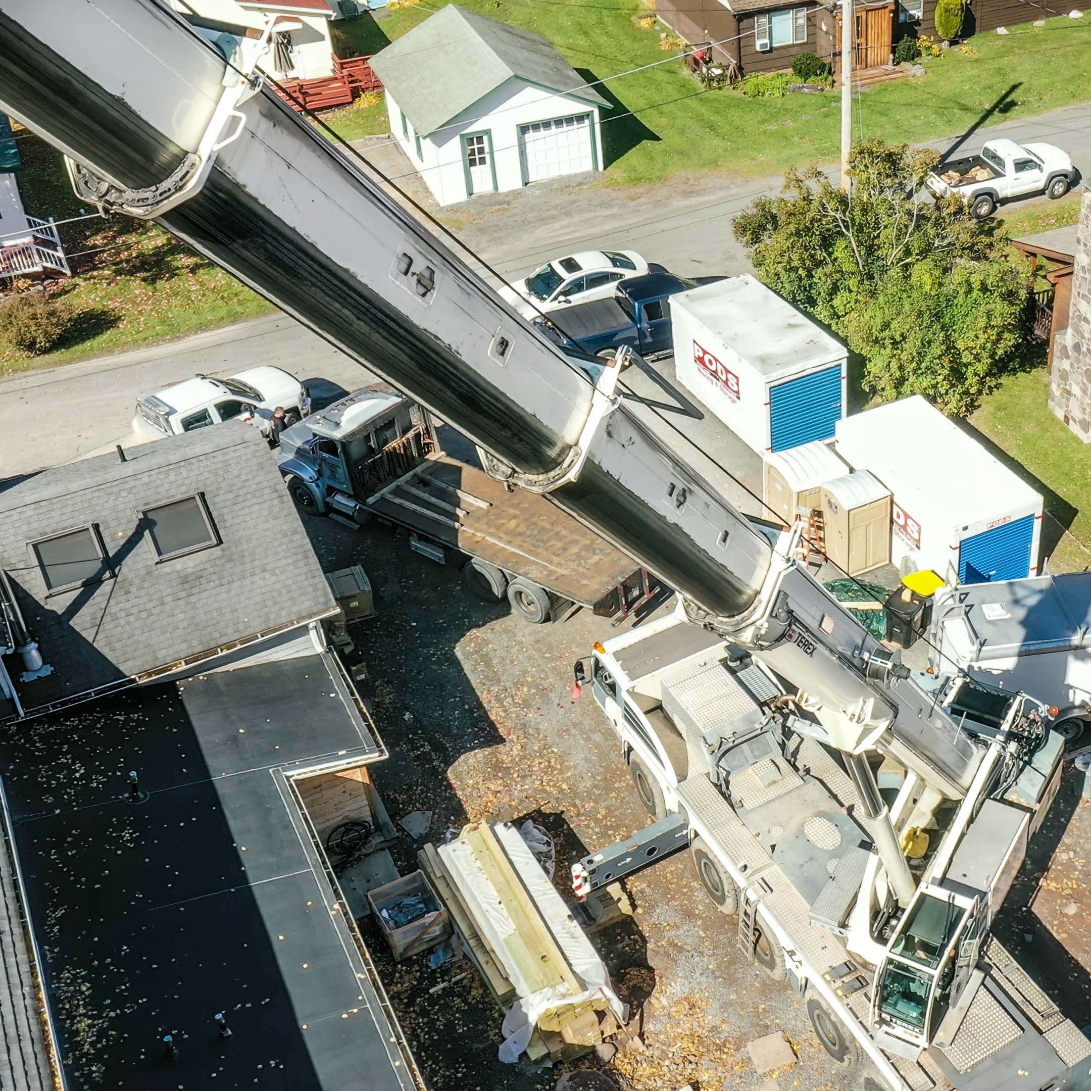 Documenting Crane Work in the Catskills Crane work construction - aerial view on location Hunter NY - rcm Imaging